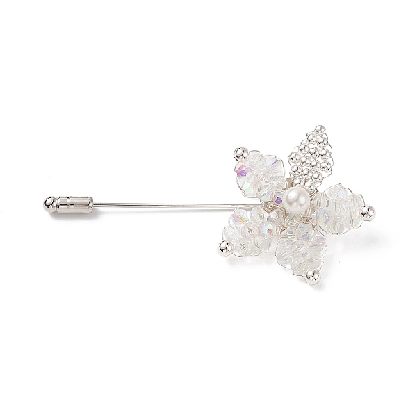 

PandaHall Glass Braided Bead Flower with Shell Pearl Lapel Pin, Brass Safety Pin Brooch for Suit Tuxedo Corsage Accessories, Platinum, 75mm..., Clear
