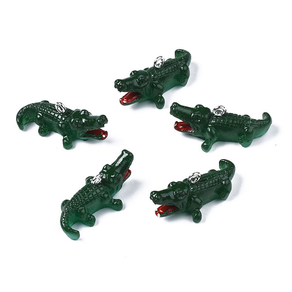 

PandaHall Opaque Resin Pendants, with Platinum Tone Iron Loop, Crocodile, Green, 12~13x29.5x14.5mm, Hole: 2mm Resin Other Animal Green
