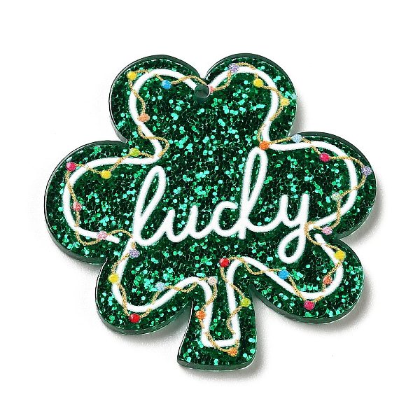 

PandaHall Saint Patrick's Day Theme Acrylic Pendants, with Glitter Powder, Clover, 37x37.5x2mm, Hole: 1.6mm Acrylic Clover Green