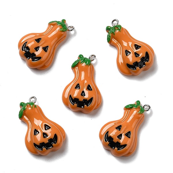 

PandaHall Halloween Opaque Resin Pendants, with Platinum Tone Iron Loops, Pumpkin with Evil Face, Orange, 30.5x19x7.5mm, Hole: 2mm Resin...