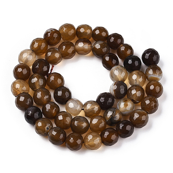

PandaHall Natural Striped Agate/Banded Agate Beads Strands, Dyed, Faceted, Round, Saddle Brown, 8mm, Hole: 1.2mm, about 45pcs/strand, 15.3...