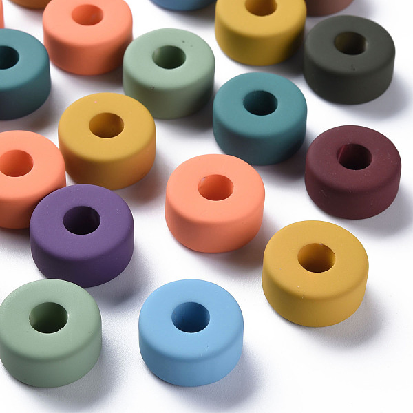 

PandaHall Acrylic Beads, Rubberized Style, Large Hole Beads, Flat Round, Mixed Color, 18.5x9.5mm, Hole: 6.5mm Acrylic Flat Round Multicolor