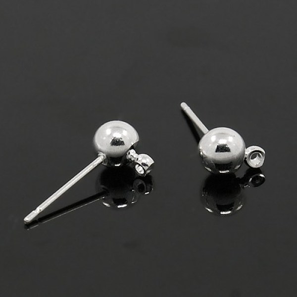

PandaHall Brass Ball Post Ear Studs, with Loop, Silver, 15.2~15.7x5mm, Hole: 1mm, Pin: 0.7mm Brass Round