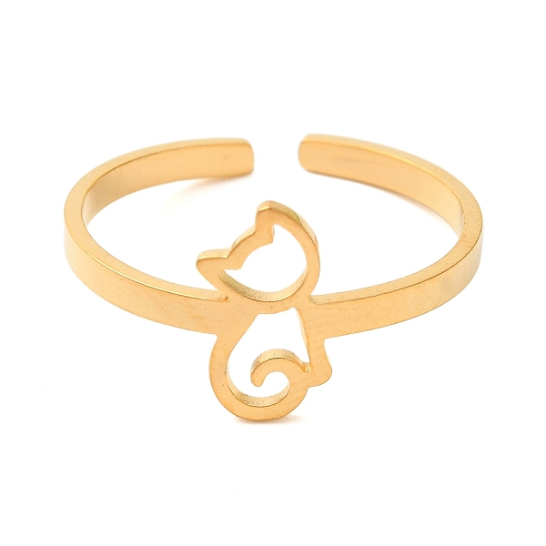 Anillos De Puño Abiertos De Acero Inoxidable Con Forma De Gato Hueco 304 Para Mujer