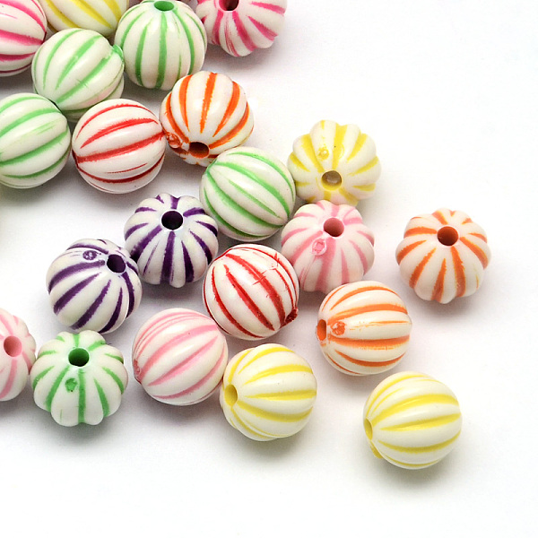 

PandaHall Round Craft Style Acrylic Corrugated Beads, Mixed Color, 10x9~10mm, Hole: 2mm, about 1320pcs/500g Acrylic Round Multicolor