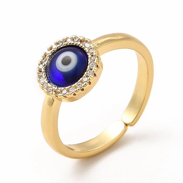 

PandaHall Lampwork Evil Eye Open Cuff Ring with Clear Cubic Zirconia, Real 18K Gold Plated Brass Jewelry for Women, Blue, Inner Diameter...