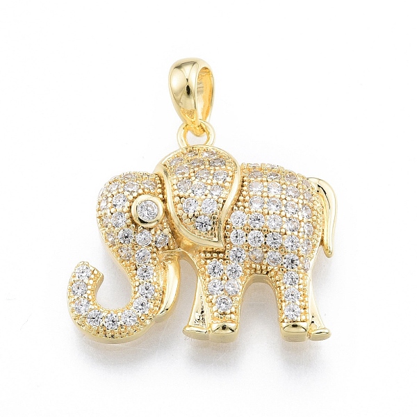 

PandaHall Ion Plating(IP) Brass Micro Pave Clear Cubic Zirconia Pendants, Real 18K Gold Plated, Elephant, Clear, 18x20x5mm, Hole: 5x3mm...