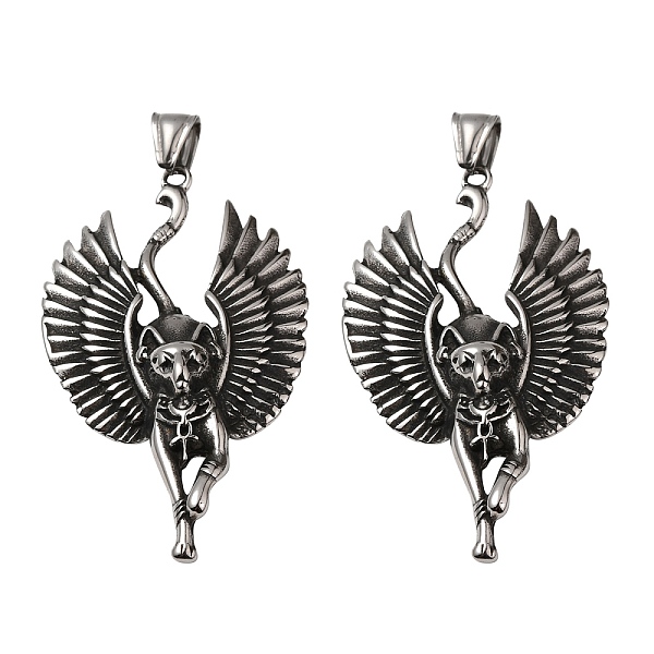 

PandaHall 304 Stainless Steel Big Pendants, Bastet/Egyptian Cat Gods, Antique Silver, 65x37x9.5mm, Hole: 4x8.5mm 304 Stainless Steel Cat...
