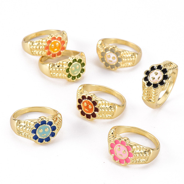 

PandaHall Alloy Enamel Wide Band Rings, Cadmium Free & Lead Free, Light Gold, Flower, Mixed Color, US Size 6 3/4(17.1mm) Alloy Multicolor