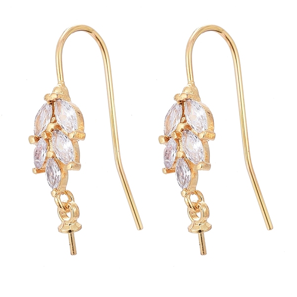 

PandaHall Brass Micro Pave Cubic Zirconia Earring Hooks, for Half Drilled Beads, Long-Lasting Plated, Leaf, Clear, Real 18K Gold Plated...