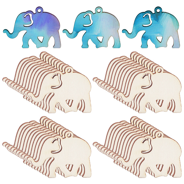 

PandaHall PH 50pcs Wooden Elephant Charms Bulk, Unfinished Wood Elephant Craft Blank Animal Charms Cutting Big Pendants Elephant Ornaments...