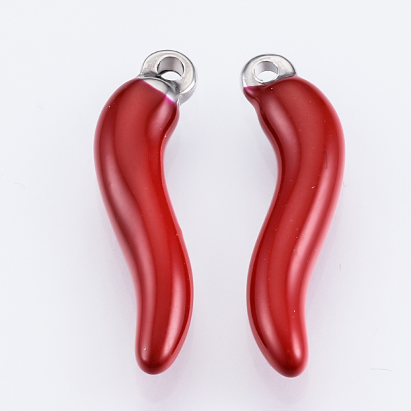 

PandaHall 201 Stainless Steel Enamel Pendants, Enamelled Sequins, Horn of Plenty/Italian Horn Cornicello Charms, Stainless Steel Color, Red...
