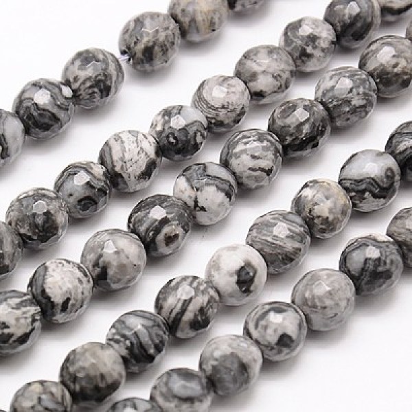

PandaHall Natural Map Stone/Picasso Stone/Picasso Jasper Beads Strands, Faceted, Round, 8mm, Hole: 1mm, about 46pcs/strand, 15.75 inch Map..., Gray