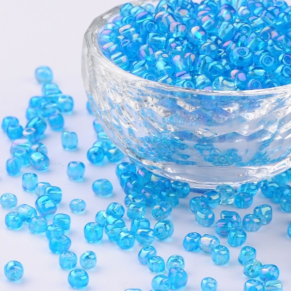 

PandaHall (Repacking Service Available) Round Glass Seed Beads, Transparent Colours Rainbow, Round, Dark Turquoise, 6/0, 4mm, about 12g/bag...