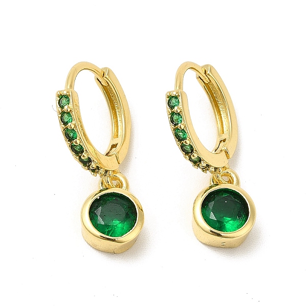 

PandaHall Cubic Zirconia Flat Round Dangle Hoop Earrings, Real 18K Gold Plated Brass Jewelry for Women, Cadmium Free & Nickel Free & Lead..., Green