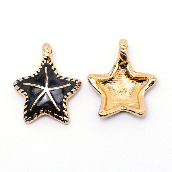 

PandaHall Alloy Enamel Pendants, Lead Free & Cadmium Free, Starfish Shape, Light Gold, Black, 27x22x5mm, Hole: 3.5x3mm Alloy+Enamel Starfish...