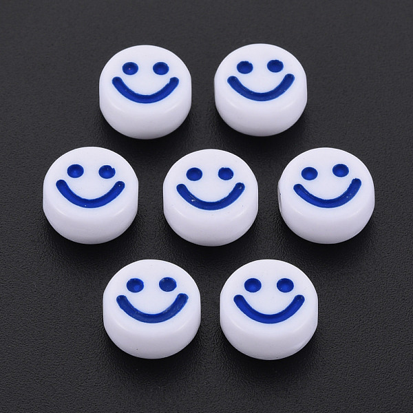 

PandaHall Opaque Acrylic Beads, with Enamel, Flat Round with Smile Face, Medium Blue, 10x5mm, Hole: 2mm, about 1450pcs/500g Acrylic Flat...