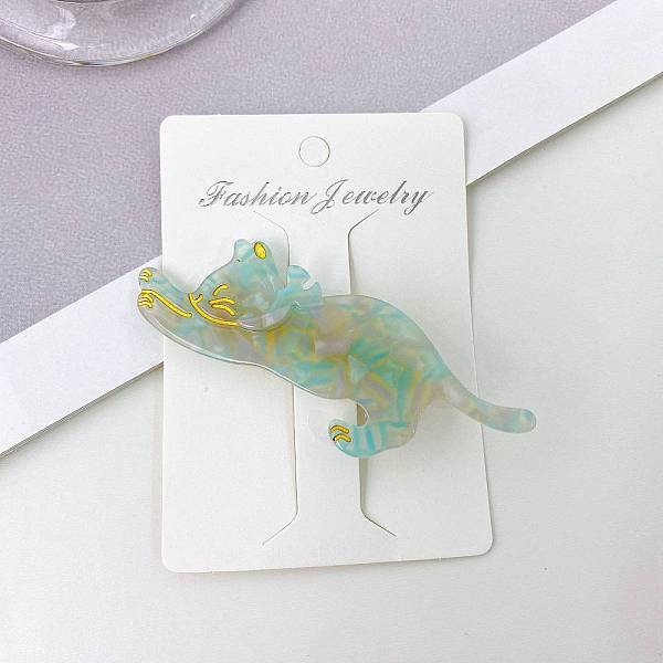 

PandaHall Cat Shape Cellulose Acetate(Resin) Alligator Hair Clips, for Women Girls, Turquoise, 80x35mm Cellulose Acetate Cat Shape Green