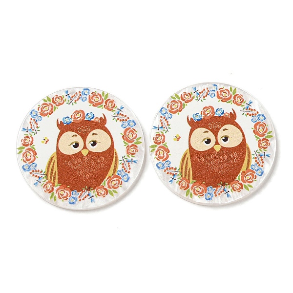 

PandaHall Opaque Acrylic Pendants, Flat Round with Owl, Sienna, 37.5x2.5mm, Hole: 1.6mm Acrylic Flat Round Brown