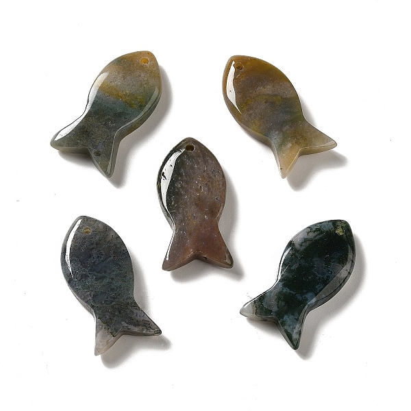 

PandaHall Natural Moss Agate Pendants, Fish Charms, 39x20x7~7.5mm, Hole: 2.3mm Moss Agate Fish