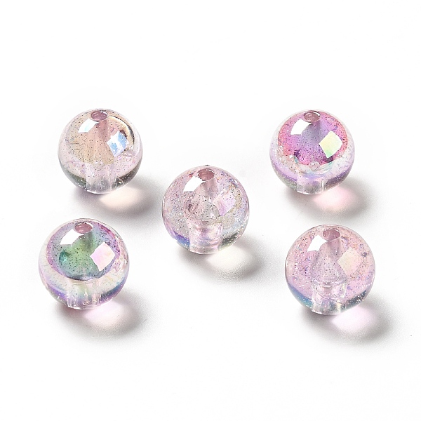

PandaHall UV Plating Transparent Rainbow Iridescent Acrylic Beads, Glitter Beads, Round, Thistle, 15.5~16x15.5mm, Hole: 2.6~2.7mm Acrylic..., Purple