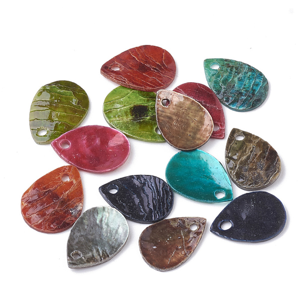 

PandaHall Spray Painted Natural Akoya Shell Charms, Mother of Pearl Shell Pendants, teardrop, Mixed Color, 9~10x12~13x1mm, Hole: 1mm Akoya..., Multicolor