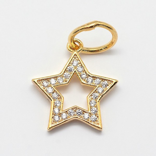 

PandaHall CZ Brass Micro Pave Cubic Zirconia Five-Pointed Star Charms, Golden, 15x14x2mm, Hole: 4mm, Ring: 5.5x1.2mm Brass+Cubic Zirconia...