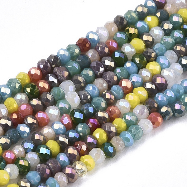 

PandaHall Electroplate Glass Beads Strands, AB Color Plated, Faceted, Rondelle, Mixed Color, 2mm, Hole: 0.7mm, about 188~198pcs/Strand..., Multicolor