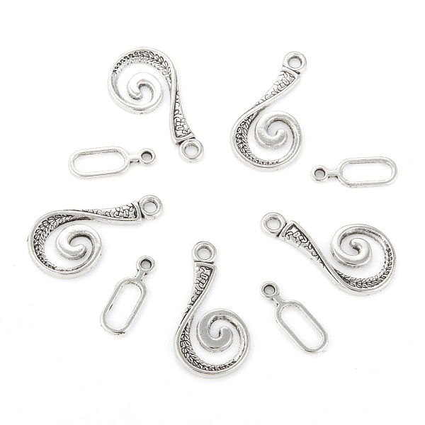 PandaHall Alloy Hook and Eye Clasps, Cadmium Free & Lead Free, Antique Silver Color, 13.5x25.5x1.5mm 6x16.5x1mm, hole: 2mm, Bar: 6mm wide...