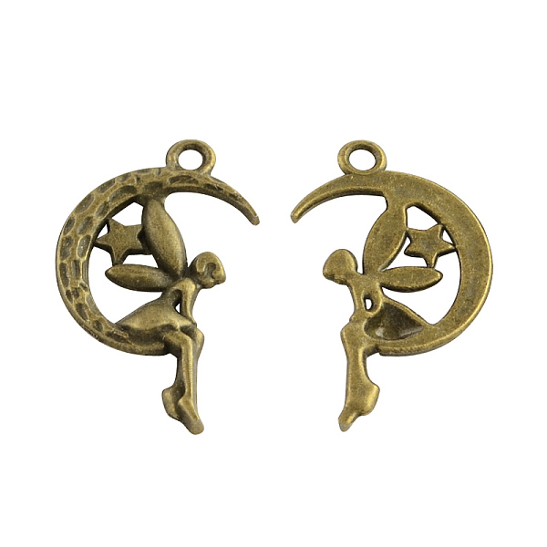

PandaHall Tibetan Style Alloy Moon with Fairy Pendants, Halloween, Cadmium Free & Nickel Free & Lead Free, Antique Bronze, 26x14x2mm, Hole...