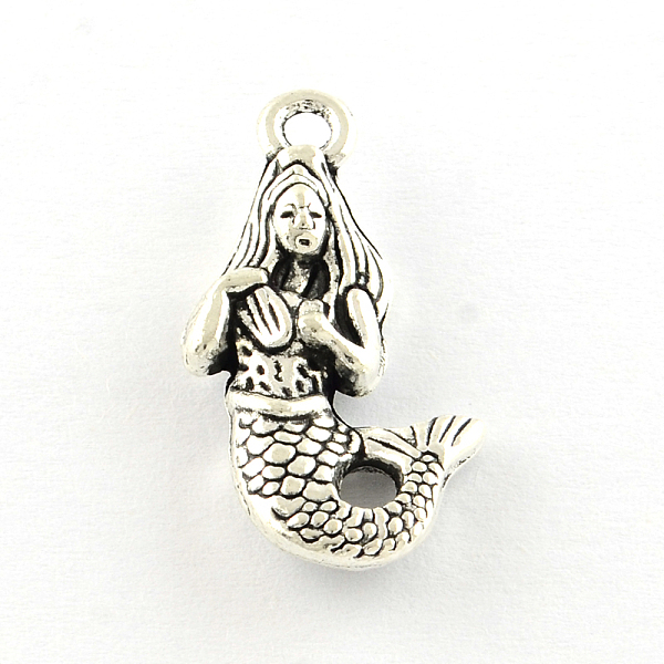 

PandaHall Tibetan Style Alloy Pendants, Mermaid, Cadmium Free & Lead Free, Antique Silver, 23x10.5x4mm, Hole: 2mm, about 490pcs/1000g Alloy...