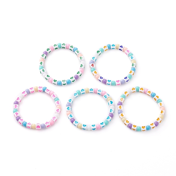 

PandaHall Stretch Kids Bracelets, with Opaque Cube with Heart & Round Acrylic Beads, Mixed Color, Inner Diameter: 1-3/4 inch(4.6cm) Acrylic..., Multicolor