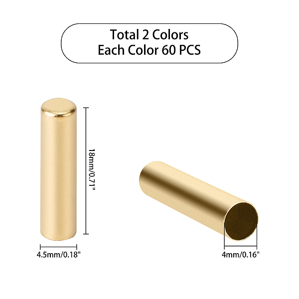 

PandaHall Brass Cord Ends, End Caps, Column, Platinum & Golden, 18x4.5mm, Hole: 4mm, 2 colors, 60pcs/color, 120pcs/box Brass