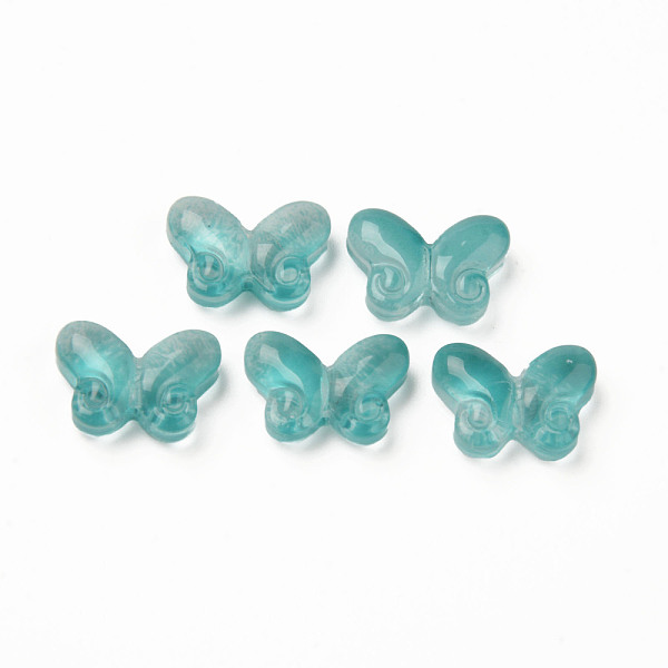 

PandaHall Two Tone Transparent Spray Painted Glass Beads, Butterfly, Teal, 10x14.5x4.5mm, Hole: 1mm Glass Butterfly Cyan
