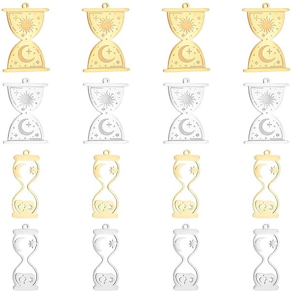 

PandaHall DICOSMETIC 8Pcs 2 Style 201 Stainless Steel Pendants, Laser Cut, Sand Clock, Golden & Stainless Steel Color, 4pcs/style 201...