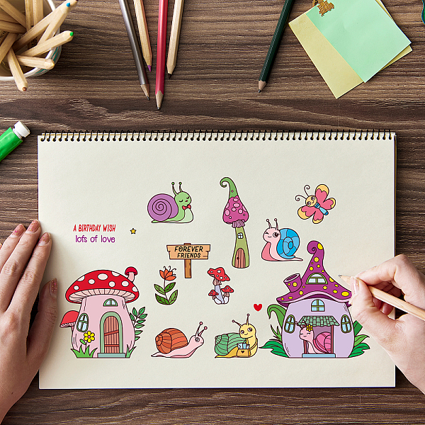 

PandaHall GLOBLELAND Fairy Tale Snail Clear Stamps Mushroom House Butterfly Flowers Clear Stamp Seals for Cards Making DIY Scrapbooking...