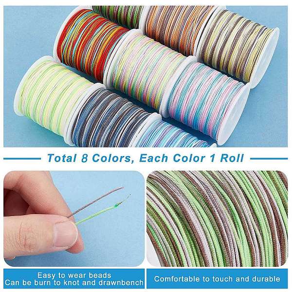 

PandaHall 8 rolls 8 colors Gradient Color Nylon Chinese Knotting Cord, DIY Material for Jewelry Making, Round, Mixed Color, 1mm, about..., Multicolor