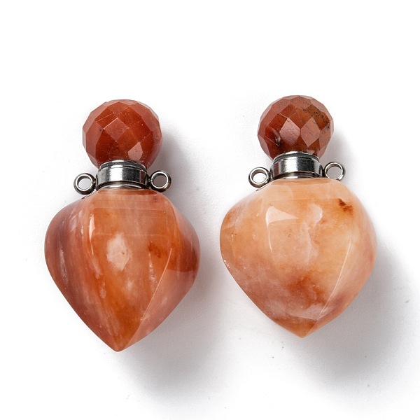 PandaHall Faceted Natural Topaz Jade Openable Perfume Bottle Pendants, with 304 Stainless Steel Findings, Peach Shape, Stainless Steel Color...
