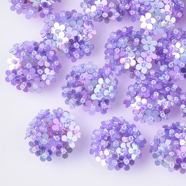 

PandaHall PVC Paillette Cabochons, Cluster Beads, with Glass Seed Beads and Golden Plated Brass Perforated Disc Settings, Flower, Medium..., Purple