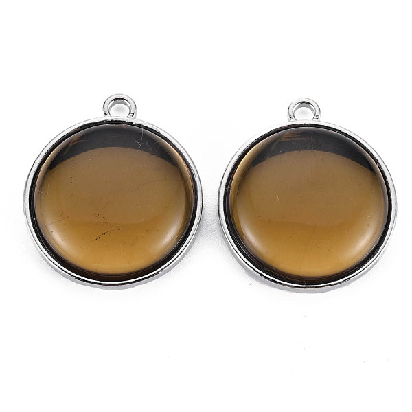 

PandaHall Glass Pendants, with Alloy Open Back Settings, Flat Round, Cadmium Free & Lead Free, Dark Goldenrod, Platinum, 32x28x8.5mm, Hole...