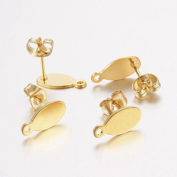 

PandaHall 304 Stainless Steel Stud Earring Findings, with Loop and Flat Plate, Ear Nuts/Earring Backs, Oval, Real 24K Gold Plated...