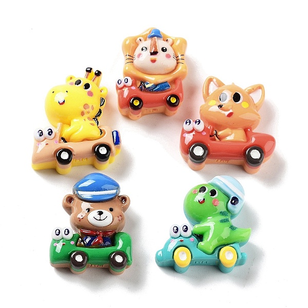 

PandaHall Opaque Resin Cabochons, Car with Bear/Giraffe/Lion, Mixed Color, 24.5~27x19~26x9~11mm Resin Mixed Shapes Multicolor