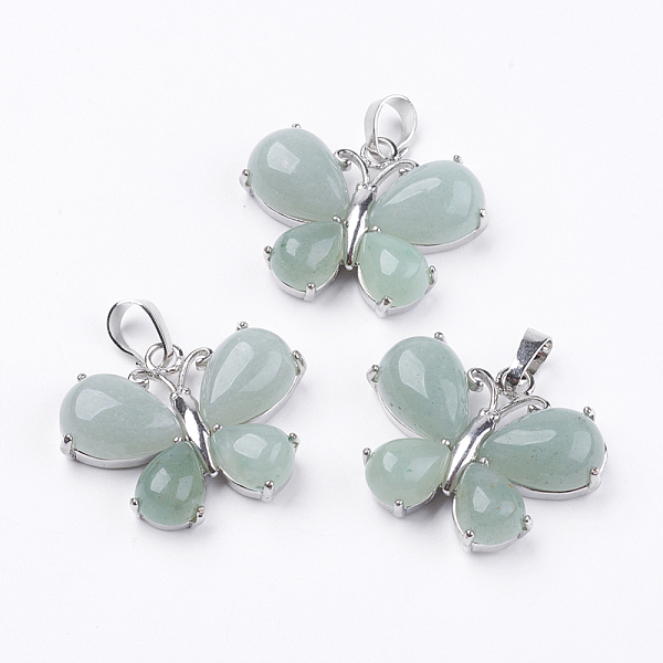 

PandaHall Natural Green Aventurine Pendants, with Brass Findings, Butterfly, Platinum, 24x30x7.5mm, Hole: 4x7.5mm Green Aventurine Butterfly