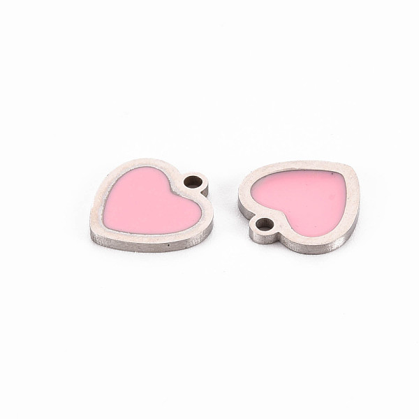 

PandaHall 304 Stainless Steel Enamel Charms, Stainless Steel Color, Heart, Pink, 10x9.5x1mm, Hole: 1.2mm Stainless Steel+Enamel Heart Pink