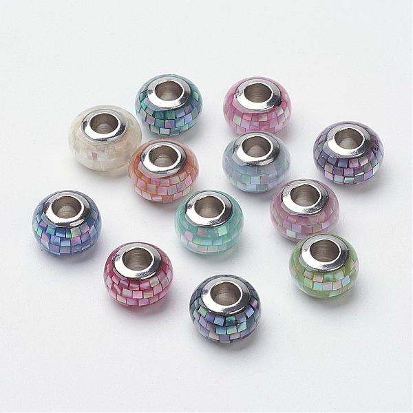 

PandaHall 304 Stainless Steel Resin European Beads, with Shell and Enamel, Rondelle, Large Hole Beads, Mixed Color, 12x8mm, Hole: 5mm Resin..., Multicolor