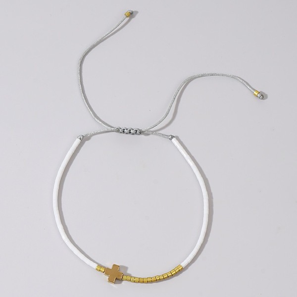

PandaHall Simple European Style Glass Seed Bead & Cross Braided Bead Bracelets for Women Glass Cross