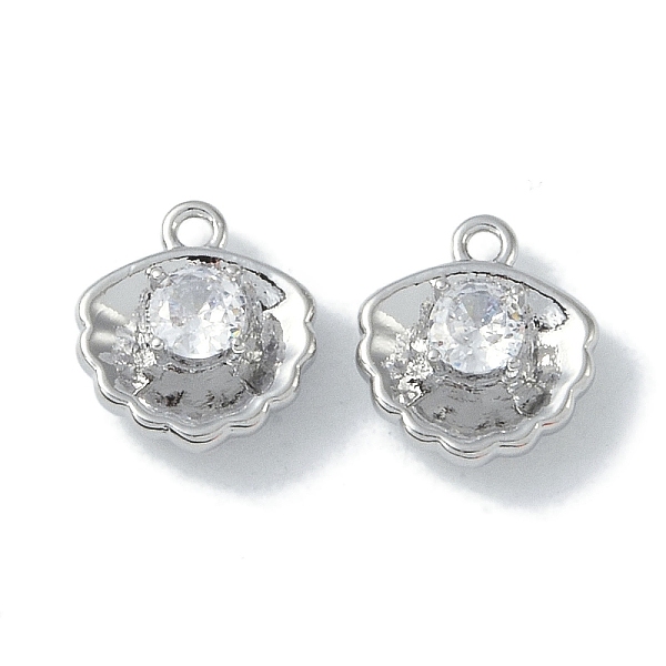 

PandaHall Brass Charms, with Clear Glass, Shell Shape, Real Platinum Plated, 11x10x4mm, Hole: 1.2mm Brass+Glass Shell Shape Clear