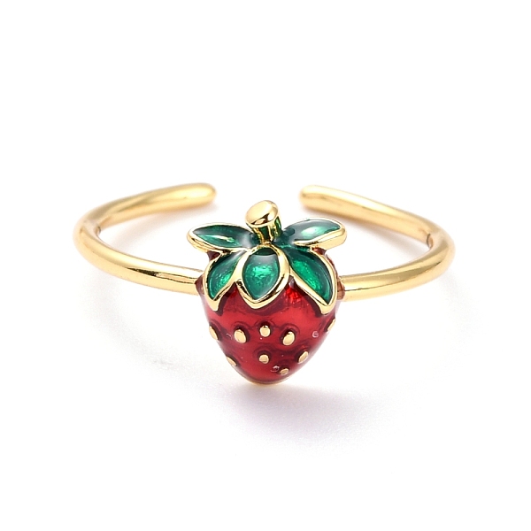 

PandaHall Brass Enamel Strawberry Cuff Rings, Open Rings, Golden, Dark Red, US Size 6, Inner Diameter: 17.2mm Brass