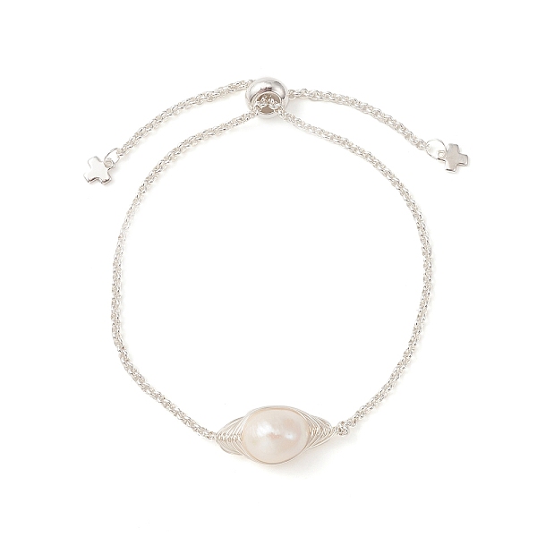 Natural Pearl Link Slider Bracelet