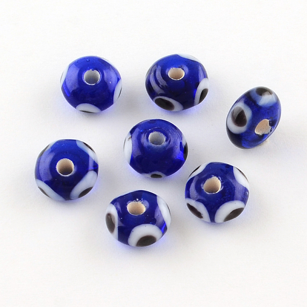 

PandaHall Rondelle Evil Eye Lampwork Bead Strands, Blue, 9~11x5~6mm, Hole: 2mm, about 50pcs/strand, 11 inch Lampwork Evil Eye Blue